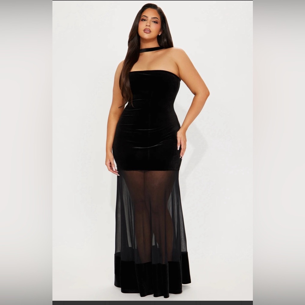Fashion Nova Black Strapless Mesh Dress